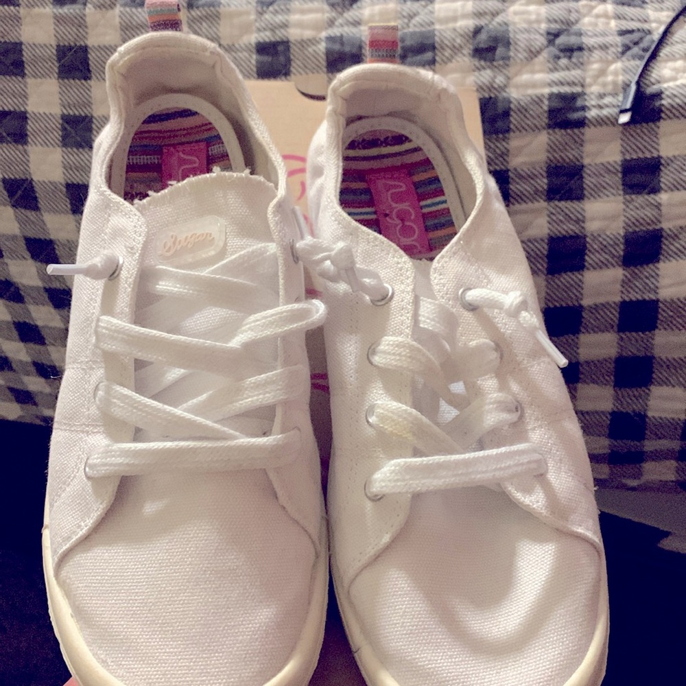 Sugar White Canvas slip on shoes Size 10